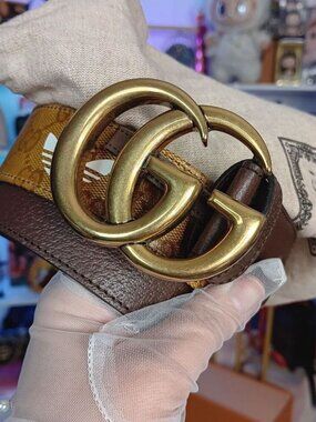 New Gucci x Adidas Limited Ed Marmont GG logo Bronze Brown Leather Belt Size 75